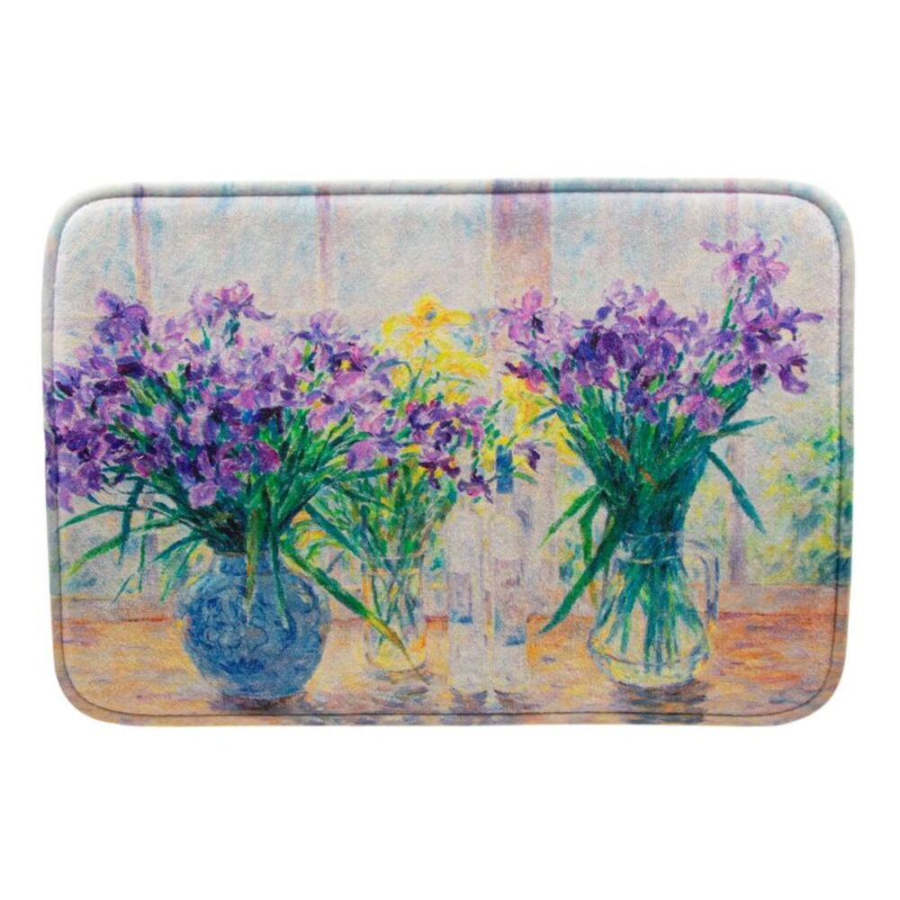 Purple Floral Iris Blossoms Non Slip Memory Foam Comfort Bath Mat 24" x 16"